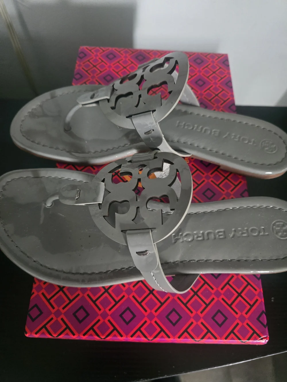 Tory Burch Light Gray Miller Logo Thong Sandals